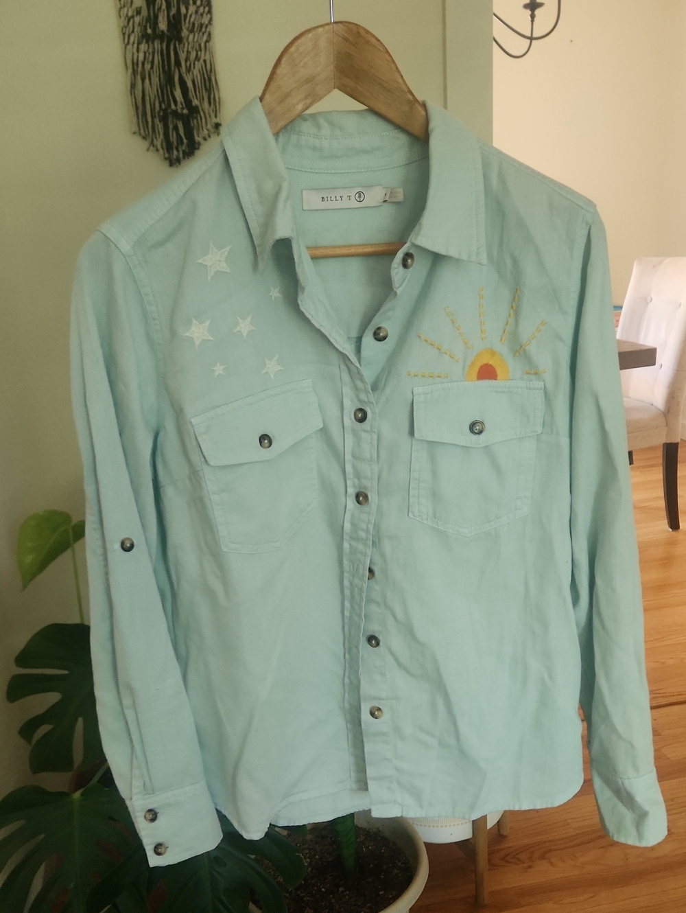 Billy T Hello Sunshine Embroidered Button Up Top
